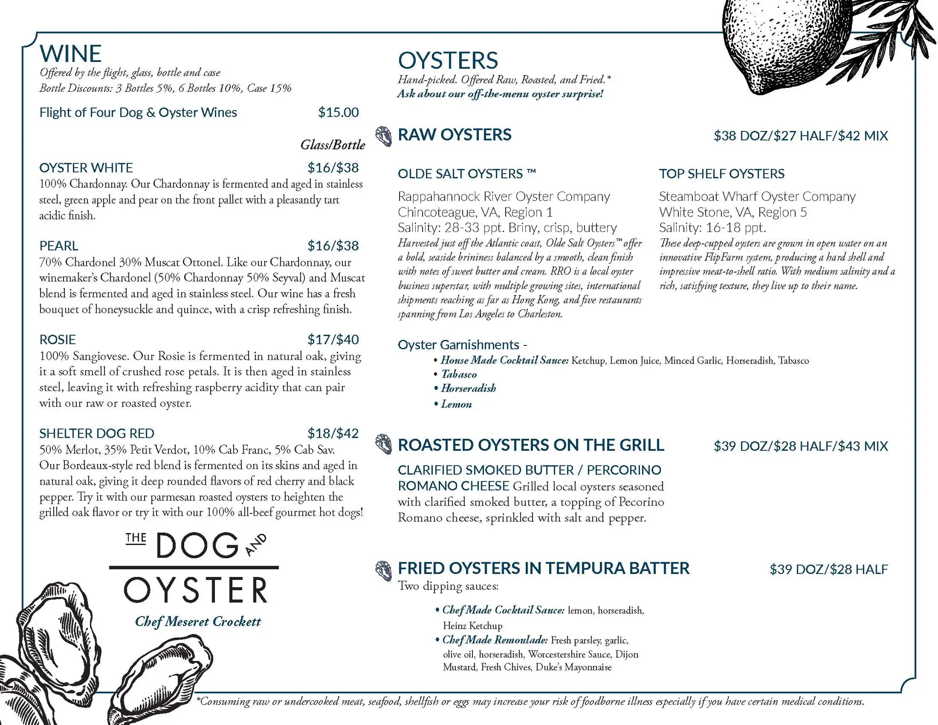 Dog & Oyster Summer Menu Updated 8.7.25